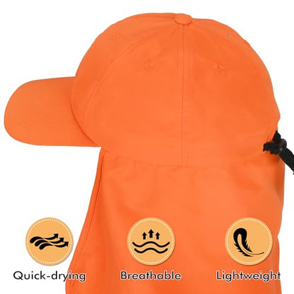 Tirrinia Wide Brim Sun Hat with Neck Flap for Men & Women - color: Orange
