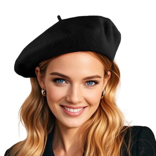 French Wool Beret Hats for Women Man - color: Black