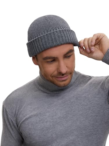 Wool Short Fisherman Beanie for Men Women Double Cuffed Skull Caps - color: 1pcs-light Gray