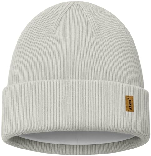 ATNKE Beanie for Men Women, Soft Warm Fleece Lined Winter Ski Beanies Hat Unisex Thick Stocking Knit Cuffed Skull Cap - color: #Light Gray