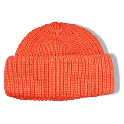 Clakllie Trawler Beanie Watch Hat Knit Cuffed Skullcap Roll-up Edge Stocking Hats Rolled Cuff Knitted Hat Ski Cap - color: Cdus-ddth3-orange