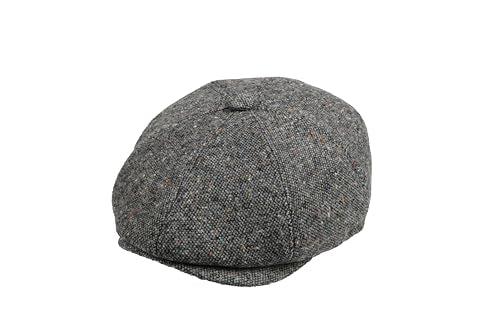 8 Panel Wool Blend Newsboy Cap – Classic Tweed & Herringbone Baker Boy Hat for Men & Women - color: Gray Tweed, size: 3X-Large