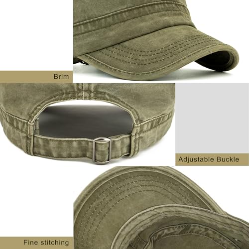 Cadet Army Cap Military Style Hats Flat Top Cap Baseball Hat for Men Women - color: Washed Army Green