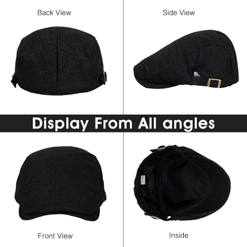 2Pcs Men's Newsboy Cap Cotton Flat Ivy Gatsby Driving Hat - color: Ym1-black+lightgrey