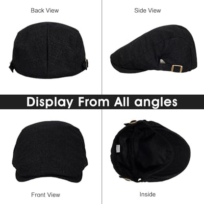 2Pcs Men's Newsboy Cap Cotton Flat Ivy Gatsby Driving Hat - color: Ym1-black+lightgrey