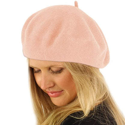 Classic Winter 100% Wool Warm French Art Basque Beret Tam Beanie Hat Cap - color: Pink
