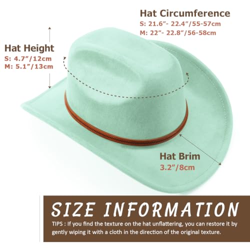 Western Cowboy Hats for Women Classic Felt Wide Brim Fedora Hat with Belt Buckle Retro Panama Hat Unisex Rolled up Cap - color: Suede Cowboy Hats : Grass Green, size: Medium