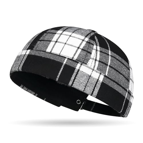 Striped Plaid Brimless Hat for Men Women Rolled Cuff Docker Cap Harbour Beanie Hats Landlord Hat Sailor Cap K399 - color: Black