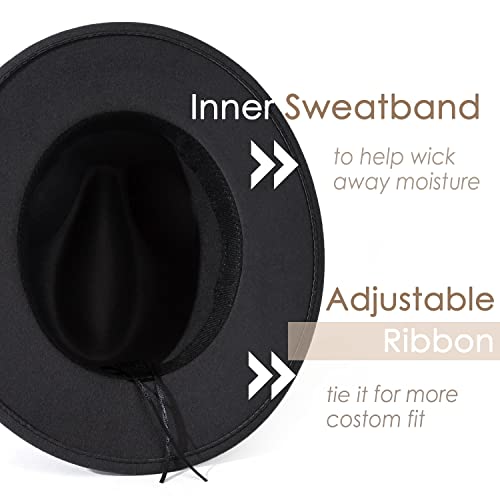 Lisianthus Women Classic Felt Fedora Wide Brim Hat with Belt Buckle - color: Dark Grey