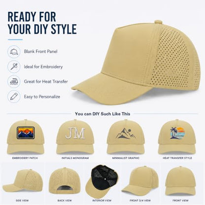 5 Panel Baseball Cap Quick Dry Mesh Snapback Hat for Women Men - color: Khaki