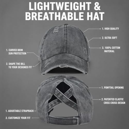 2 Packs Womens Criss‑Cross High Ponytail Trucker Hat, Cotton Vintage Washed Distressed Adjustable Baseball Cap - color: 2pcs 05
