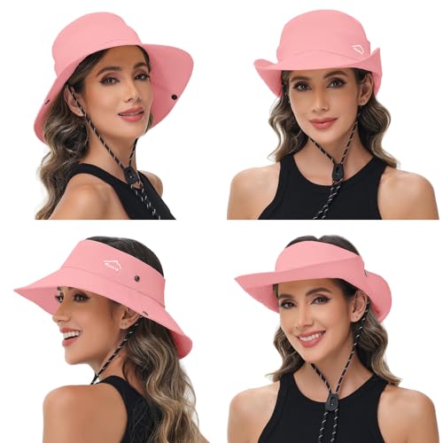 Sun Hats for Women Bucket Hat UV Protection Fishing Hat Wide Brim Safari Hats 2 in 1 Zip-Off Sun Visor Hats UPF 50+ - color: 1pack-pink