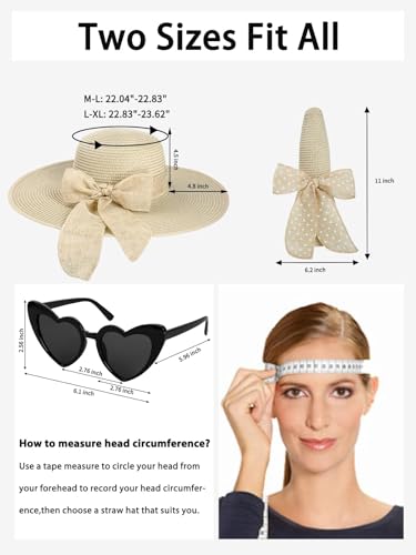 Sun Beach Straw Hats for Women, Summer Wide Brim Hat - color: Beige, size: Large