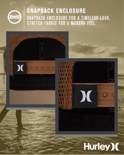 Hurley Mens Trucker Hat Fairway Mesh Trucker Hat, Quick Dry Snapback - color: Rustic Brown