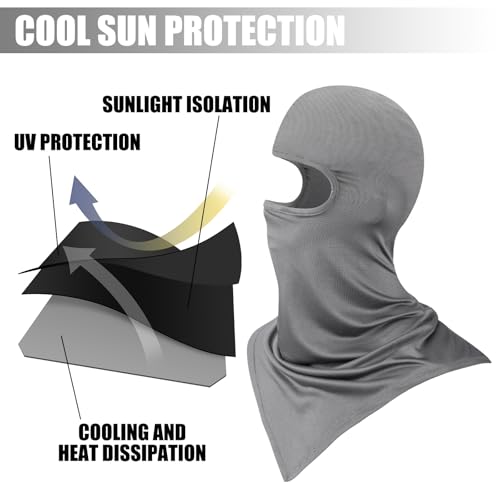 Geyoga 2 Pcs Balaclava Full Face Mask Sun Protection Breathable Long Neck Covers Grey Black Lightweight UV Protector Balaclava Mask for Women Men Outdoor Sport Hunting Bike Fishing