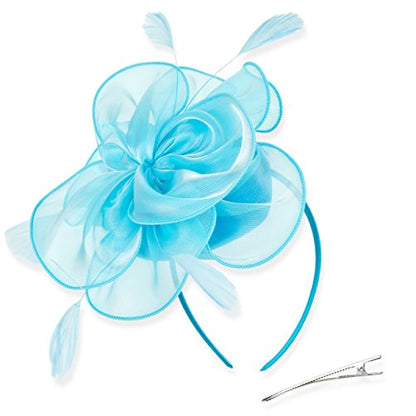 AQOKKA Women Fascinators Hats Flower Fascinators with Headband and Clip Tea Party Headwear for Women and Girls - color: 8.2" Diameter / Light Blue a