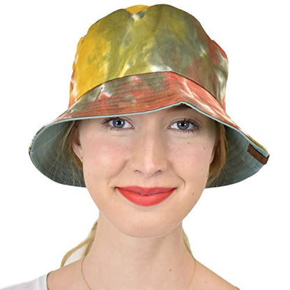 C.C Unisex 100% Cotton Packable Reversible Tie Dye Bucket Sun Hat - color: Mustard/Sage