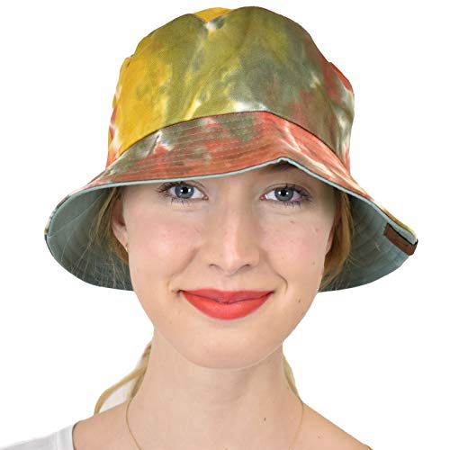 C.C Unisex 100% Cotton Packable Reversible Tie Dye Bucket Sun Hat - color: Mustard/Sage