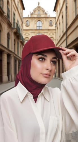 One-Piece Hijab Baseball Cap for Women Quick Dry Sun Hat Outdoor Headscarf - color: Burgundy