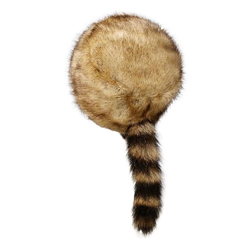 Raccoon Tail Parent-Child Plush Hat Warm Faux Fur Animal Hat with Tail - color: Light Brown Without Pompoms