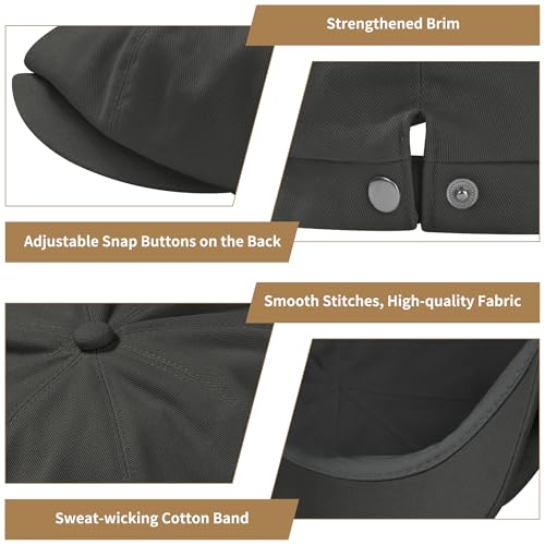 KUJUHA Newsboy Cap for Men Flat Cap 100% Cotton Irish Gatsby Ivy Golf Cabbie Hat Driving Hat - color: Gray, size: Large