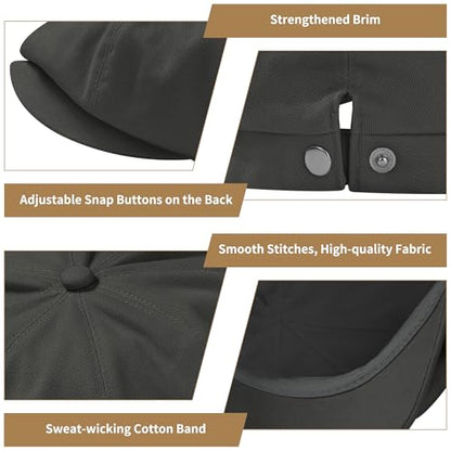 KUJUHA Newsboy Cap for Men Flat Cap 100% Cotton Irish Gatsby Ivy Golf Cabbie Hat Driving Hat - color: Gray, size: Large