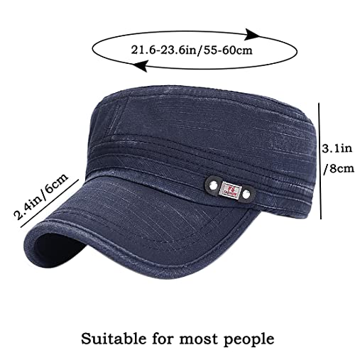 Unisex Cadet Army Cap Adjustable Flat Top Cap Washed Cotton Military Hat Baseball Cap - color: Navy