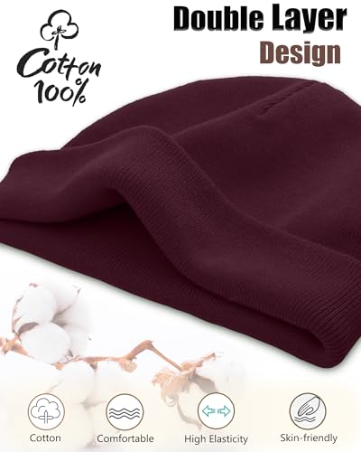 100% Cotton Beanie Hat Cuffless Beanies Warm Knit Winter Skull Cap - color: 1pcs-wine Red