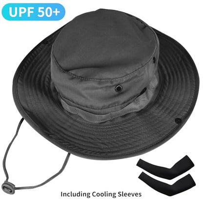 Sun Hats for Men Women Bucket Hat UPF 50+ Boonie Hat Foldable UV Protection Hiking Beach Fishing Summer Safari - color: Upgraded-1pack-black