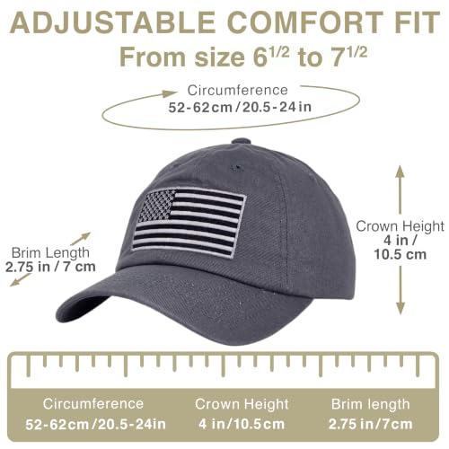 E BY ELIDAN USA Hat, Embroidered American Flag Baseball Cap for Men Women - color: Tonal Charcoal Grey