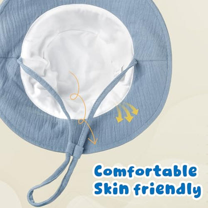 Muslin Baby Sun Hat Sun Protection Baby Toddler Bucket Hats for Boys Girls - color: Denim Blue+ Light Blue, size: 2-4T