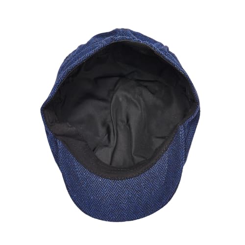 Gatsby Newsboy Hat Men Women Classic Herringbone 8 Panel Trendy Tweeb Flat Cap - color: Navy Blue