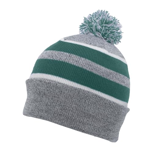 Pacific Headwear Unisex Adult Pacific Headwear Knit Fold Over Pom-pom Beanie - color: Heather/Kelly/White