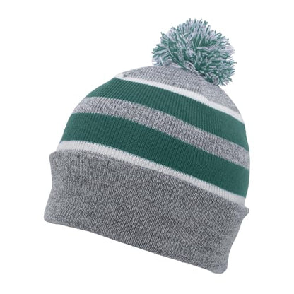 Pacific Headwear Unisex Adult Pacific Headwear Knit Fold Over Pom-pom Beanie - color: Heather/Kelly/White
