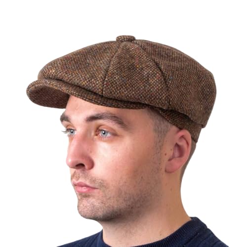 Hatman of Ireland Men's 100% Kerry Woollen Mills Tweed 8 Piece Cap Irish Newsboy Hat, Made in Ireland - color: Brown, size: Medium