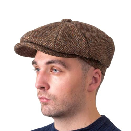 Hatman of Ireland Men's 100% Kerry Woollen Mills Tweed 8 Piece Cap Irish Newsboy Hat, Made in Ireland - color: Brown, size: Medium