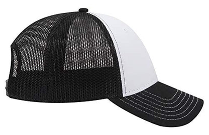 OTTO 6 Panel Low Profile Contrast Vertical Mesh Back Cap - color: Blk/Wht/Blk