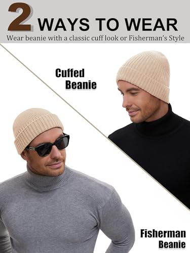 Wool Short Fisherman Beanie for Men Women Double Cuffed Skull Caps - color: 1pcs-apricot