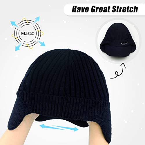 BAVST Hat for Men Knitted Beanie Women Winter Hats Men’s Stretchy Caps Outdoor Beanies Fleece Lined Ear Warmer - color: C-navy