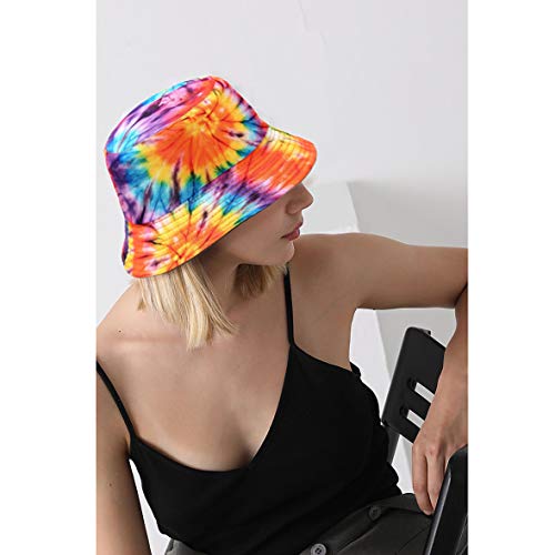 Unisex Bucket Hat Beach Sun Hat Aesthetic Fishing Hat for Men Women Teens, Reversible Double-Side-Wear - color: Colourful Tie-dye 3