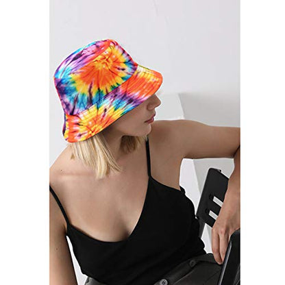 Unisex Bucket Hat Beach Sun Hat Aesthetic Fishing Hat for Men Women Teens, Reversible Double-Side-Wear - color: Colourful Tie-dye 3
