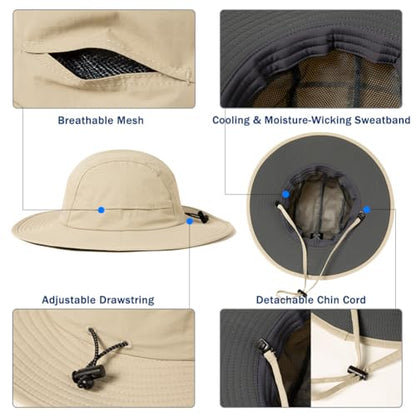 XL/XXL Waterproof Mens Sun Hat Wide Brim UPF 50+ Bucket Hat - color: Beige, size: XX-Large