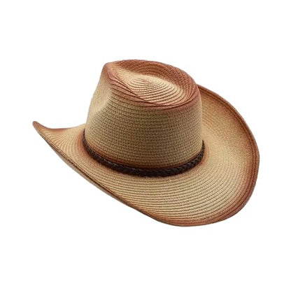 Straw Cowgirl Hat for Women Cowboy Hats for Men Wide Brim Sun Hat Shapeable Western Hat Beach Hat - color: Beige-coffee