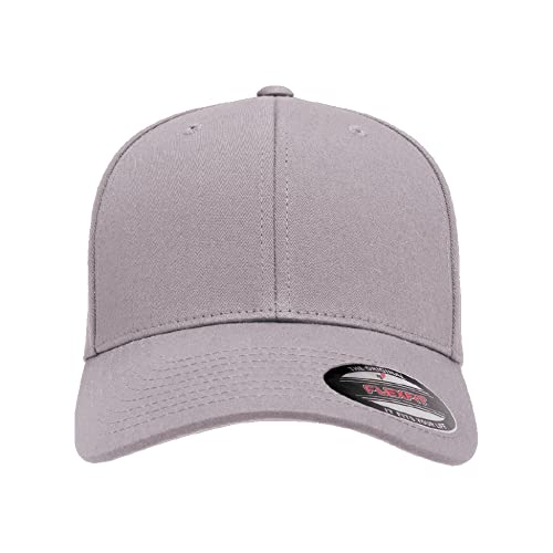 Flexfit 5001 Standard Cotton Twill 6-Panel Fitted Baseball Cap - color: Grey, size: Large-X-Large