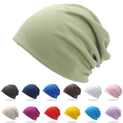 Cotton Slouchy Beanie hat Candy Color Chemo Skull Cap Men Women Beanies - color: Light Green