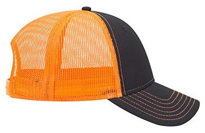 OTTO 6 Panel Low Profile Contrast Vertical Mesh Back Cap - color: Blk/Blk/Org