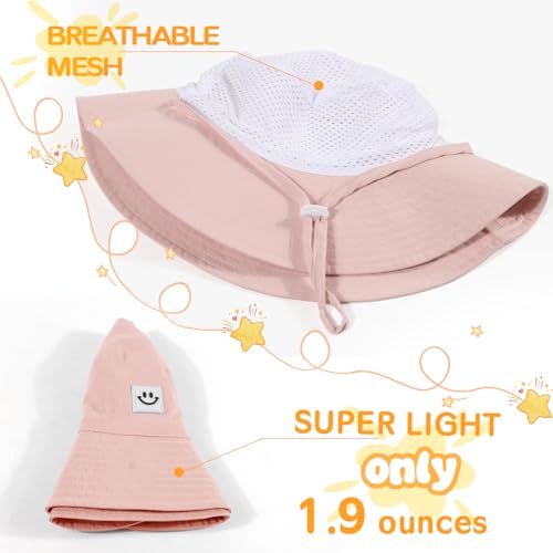 Kids Sun Hat Smile Face Bucket Hat Toddler Hat Wide Brim Adjustable Strap - color: Pink, size: 3-8T
