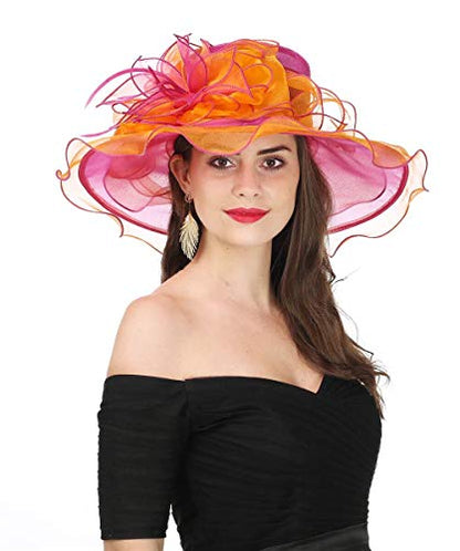 SAFERIN Women's Organza Church Fascinator Bridal Tea Party Wedding Hat - color: 2867-orange Rose
