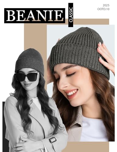 vidsel 50% Wool Thick Beanie Hat Men Women, Seamless Cuffed Winter Knit Cap - color: 1pcs Dark Grey