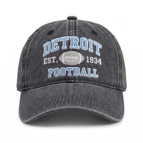 Football Hat for Men Women, Vintage Washed Embroidered City Dad Cap, Adjustable Baseball Cap for Game Day Fans - color: G-detroit